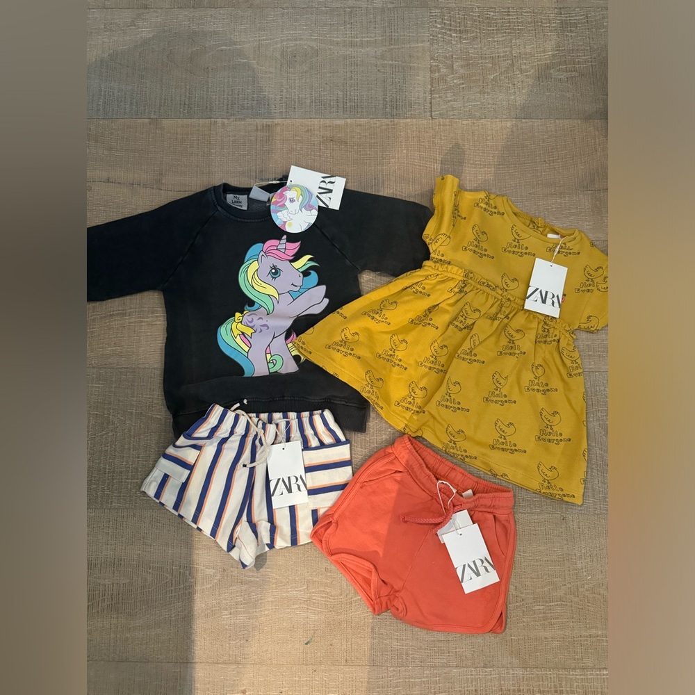 Zara girls bundle 1.5 1 1/2 2 shorts, 1 dress, 1 crew neck value $90 value